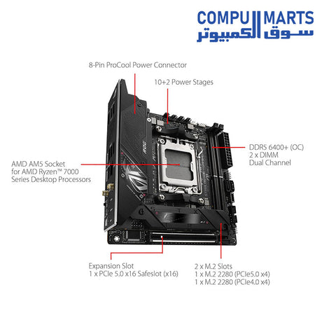 ROG-Strix-B650E-I-Motherboard-ASUS-Gaming-WiFi-6E-Socket-AM5-Ryzen-7000-Mini-ITX-(PCIe-5.0-DDR5-10-+-2power-Stages-2xM.2-Slots-USB-3.2-Gen-2x2-Type-C-WiFi-6E)