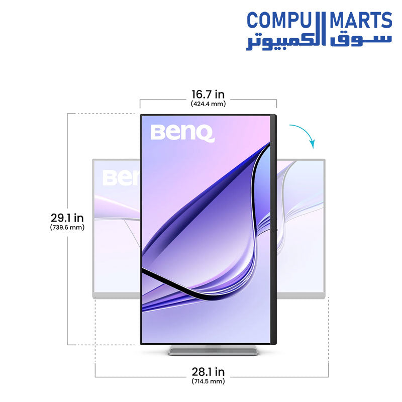 شاشة BENQ MACBOOK MA320U مقاس 32 بوصة، لوحة IPS LED، معدل تحديث 60 هرتز، دقة UHD 4K، تغطية ألوان 99% sRGB و97% P3، دعم HDR10، شاحن USB-C، منفذا HDMI، منفذا USB-C، ومنفذ USB-A