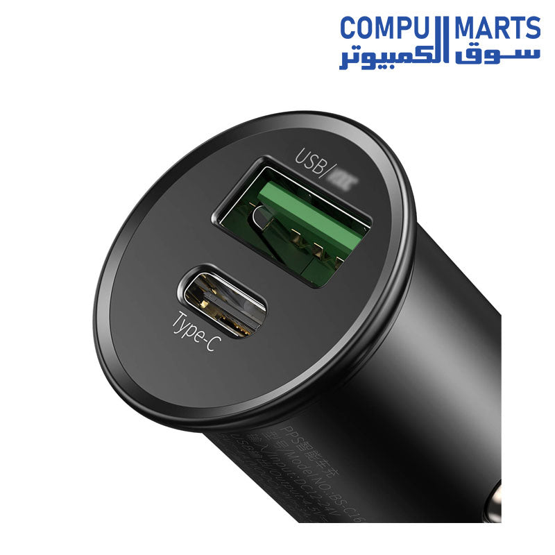 Circular-Metal-PPS-Car Charger-Baseus-Quick Charger-30W