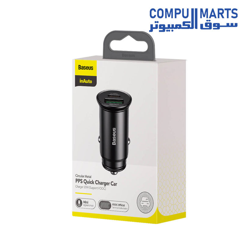 Circular-Metal-PPS-Car Charger-Baseus-Quick Charger-30W