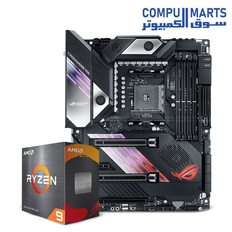 مجموعة معالج AMD Ryzen 9 5950X واللوحة الأم ASUS ROG X570 Crosshair VIII Formula