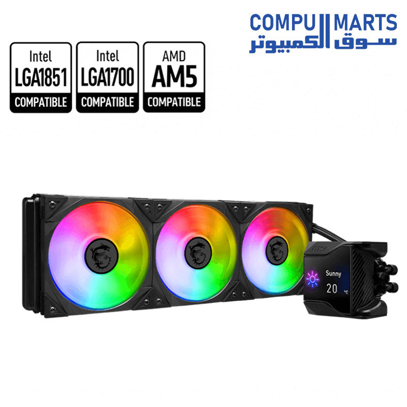 مبرد سائل لوحدة المعالجة المركزية MSI MPG CoreLiquid D360 ARGB - شاشة IPS LCD مقاس 2.4 بوصة - مبرد 360 مم - مراوح ARGB PWM ثلاثية مقاس 120 مم - متوافق مع LGA 1700/1851 / AM5/AM4

