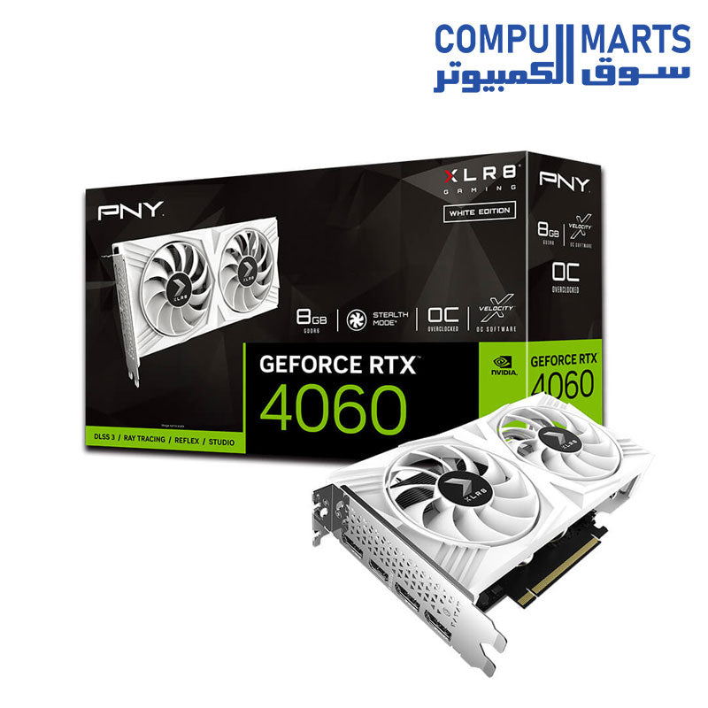  RTX 4060-GRAPHIC CARDS-PNY-8GB-OC-XLR8-VERTO-DF-White