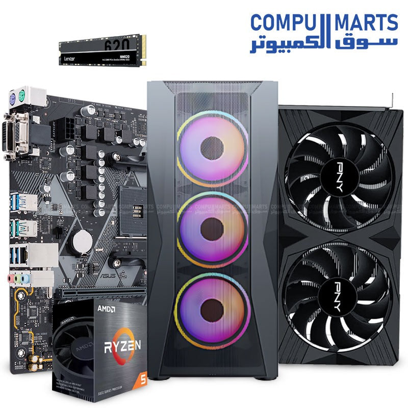 Consul bundle 6 R5 & 4060 -AMD Ryzen 5 5500 | RTX 4060 8GB | 16GB DDR4 3200MHz | 256GB NVMe SSD | ASUS PRIME B450M-K II | 650W 80+ PSU | XANDER Velox Black Case